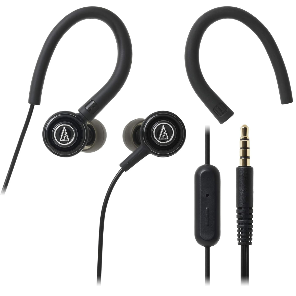 Audio-Technica Sonic Sport in-Ear Headphone with Secure Fit Design, 8.5mm Powerful Drivers, Sound Isolation & in line Controls with Mic (Black)