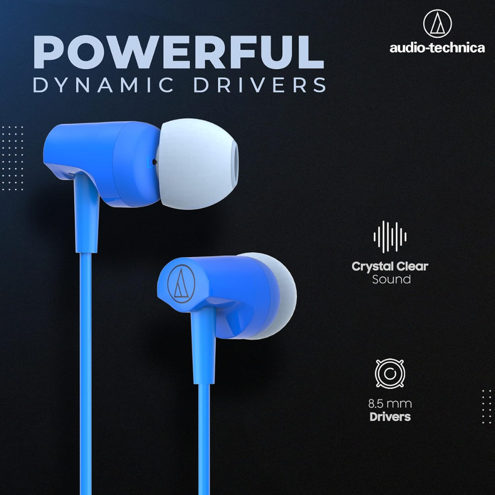 Audio-Technica Sonic Fuel in-Ear Wired Earphones with in-line Mic & Control, 8.5mm Powerful Drivers for Clear Sound & Rich Bass, One Button Multi-Function Remote, Comfort Fit Earbuds Blue - Image 2