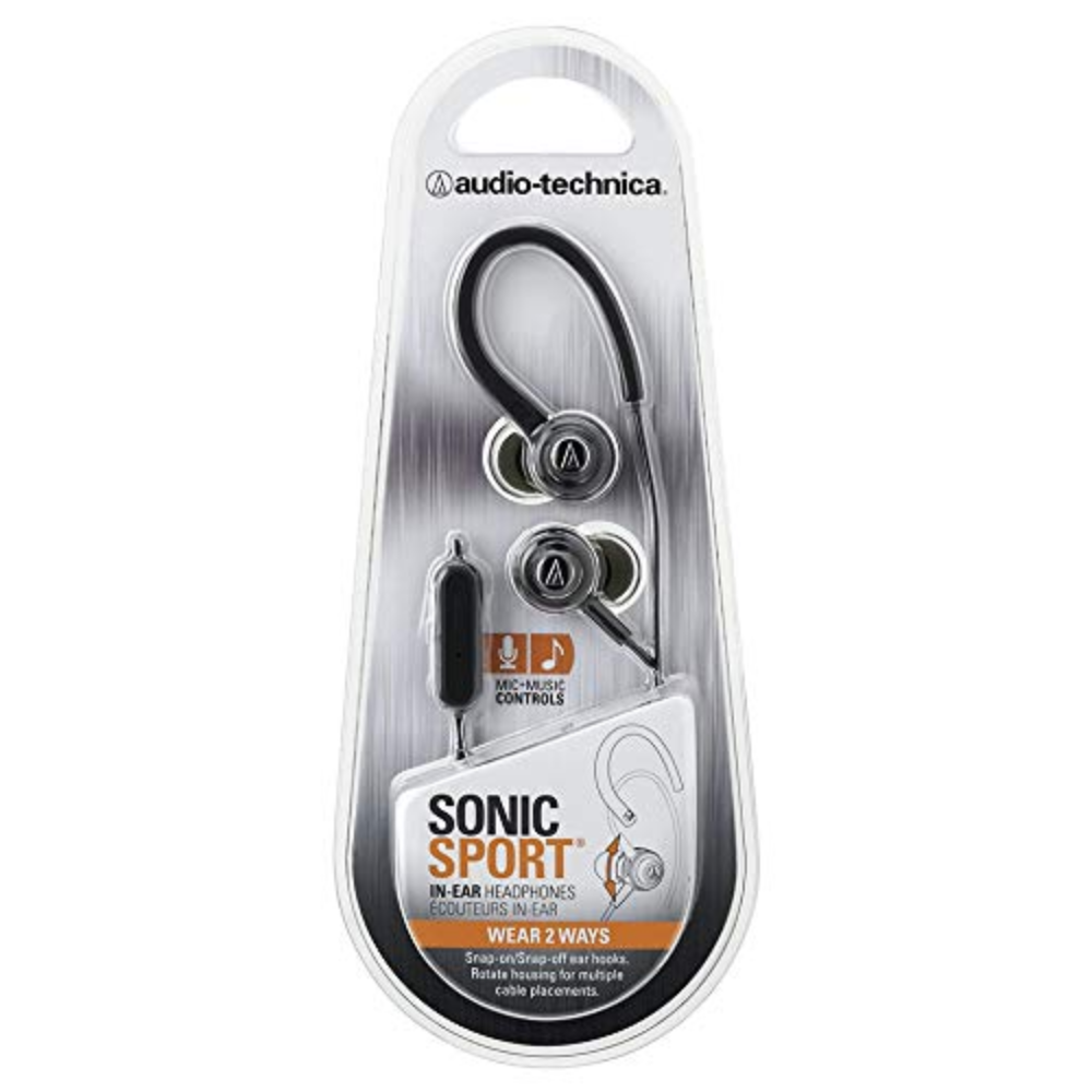 Audio-Technica Sonic Sport in-Ear Headphone with Secure Fit Design, 8.5mm Powerful Drivers, Sound Isolation & in line Controls with Mic (Black) - Image 2