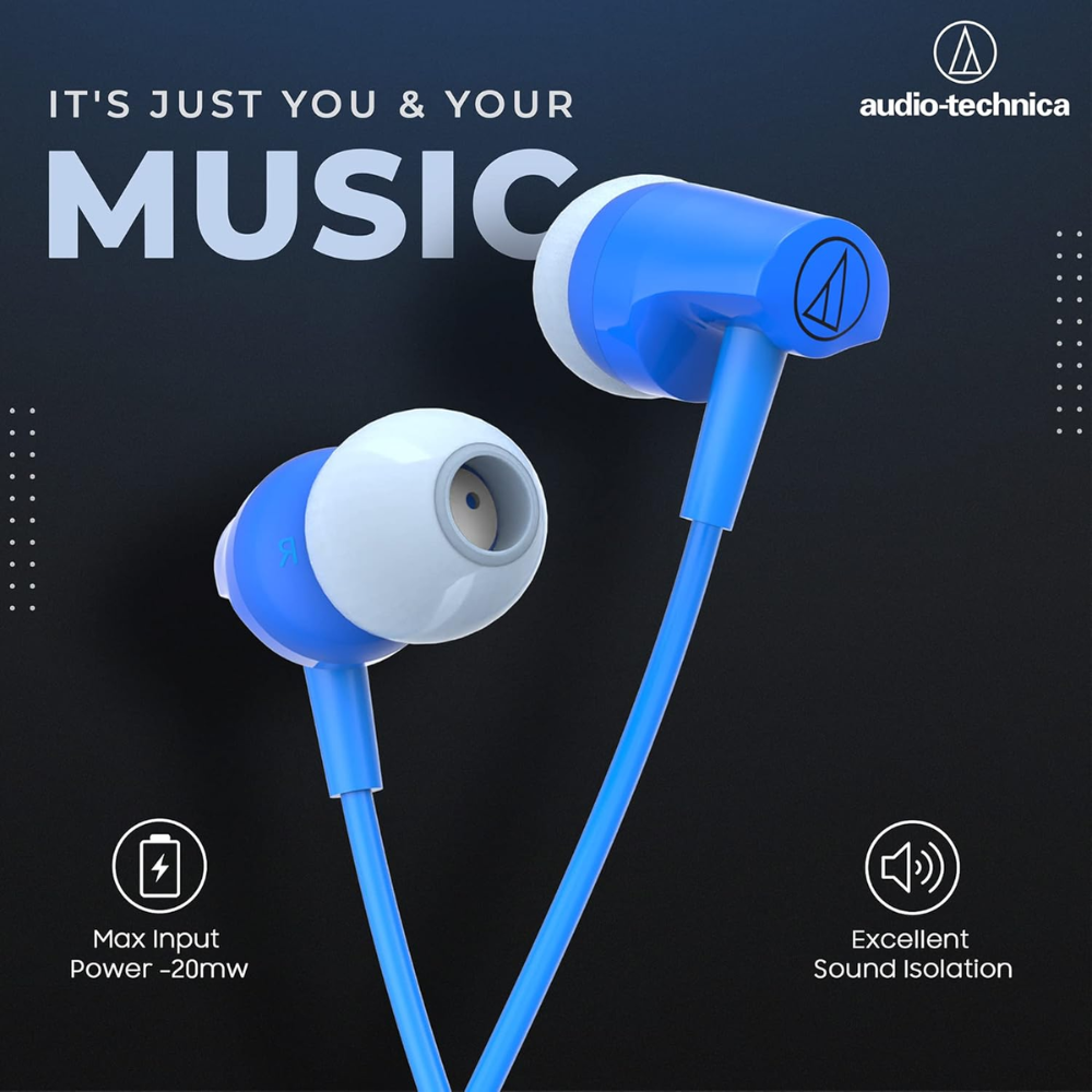 Audio-Technica Sonic Fuel in-Ear Wired Earphones with in-line Mic & Control, 8.5mm Powerful Drivers for Clear Sound & Rich Bass, One Button Multi-Function Remote, Comfort Fit Earbuds Blue - Image 3