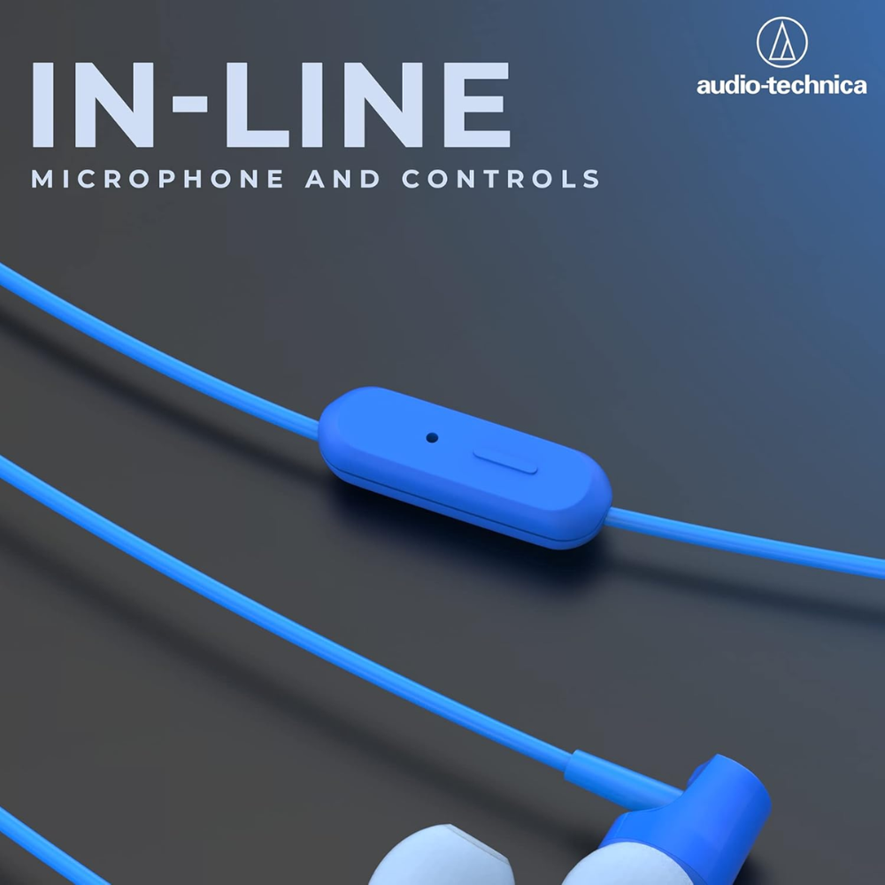 Audio-Technica Sonic Fuel in-Ear Wired Earphones with in-line Mic & Control, 8.5mm Powerful Drivers for Clear Sound & Rich Bass, One Button Multi-Function Remote, Comfort Fit Earbuds Blue - Image 4
