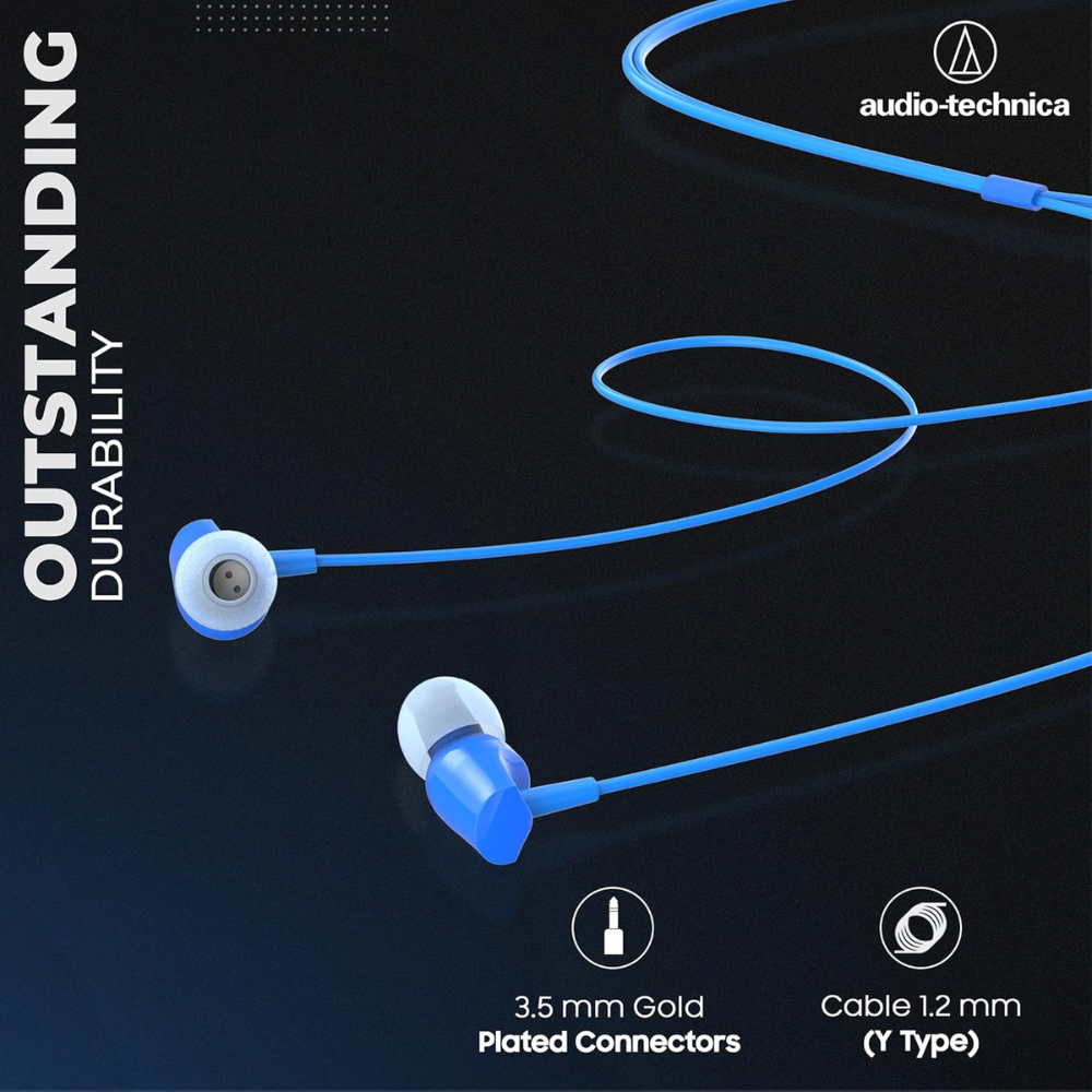 Audio-Technica Sonic Fuel in-Ear Wired Earphones with in-line Mic & Control, 8.5mm Powerful Drivers for Clear Sound & Rich Bass, One Button Multi-Function Remote, Comfort Fit Earbuds Blue - Image 5