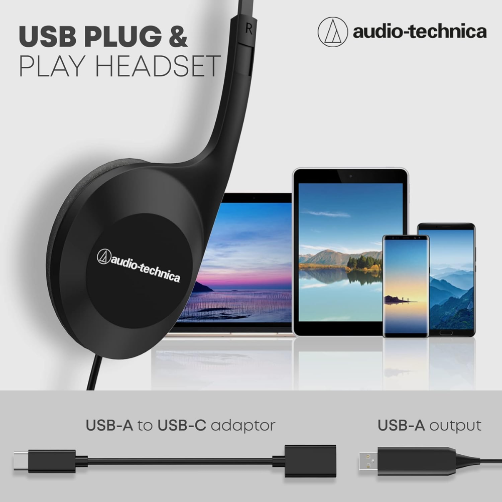 Audio-Technica 102 USB Headset with 30mm Drivers, Condenser Mic, USB-A/Type-C Connectivity – 20–20,000 Hz Headphone Response, 16-Bit/48 kHz, Compatible with Windows & macOS - Image 5