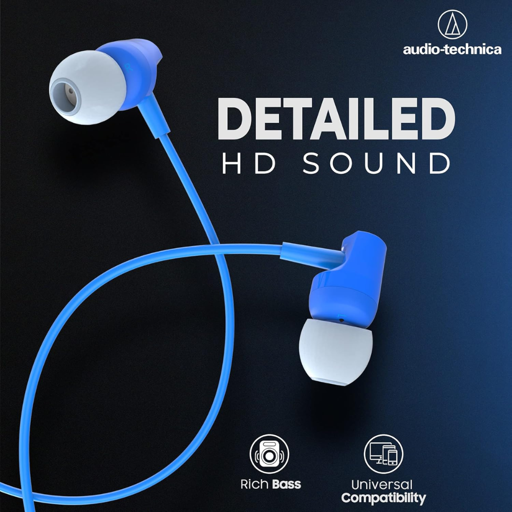 Audio-Technica Sonic Fuel in-Ear Wired Earphones with in-line Mic & Control, 8.5mm Powerful Drivers for Clear Sound & Rich Bass, One Button Multi-Function Remote, Comfort Fit Earbuds Blue - Image 6