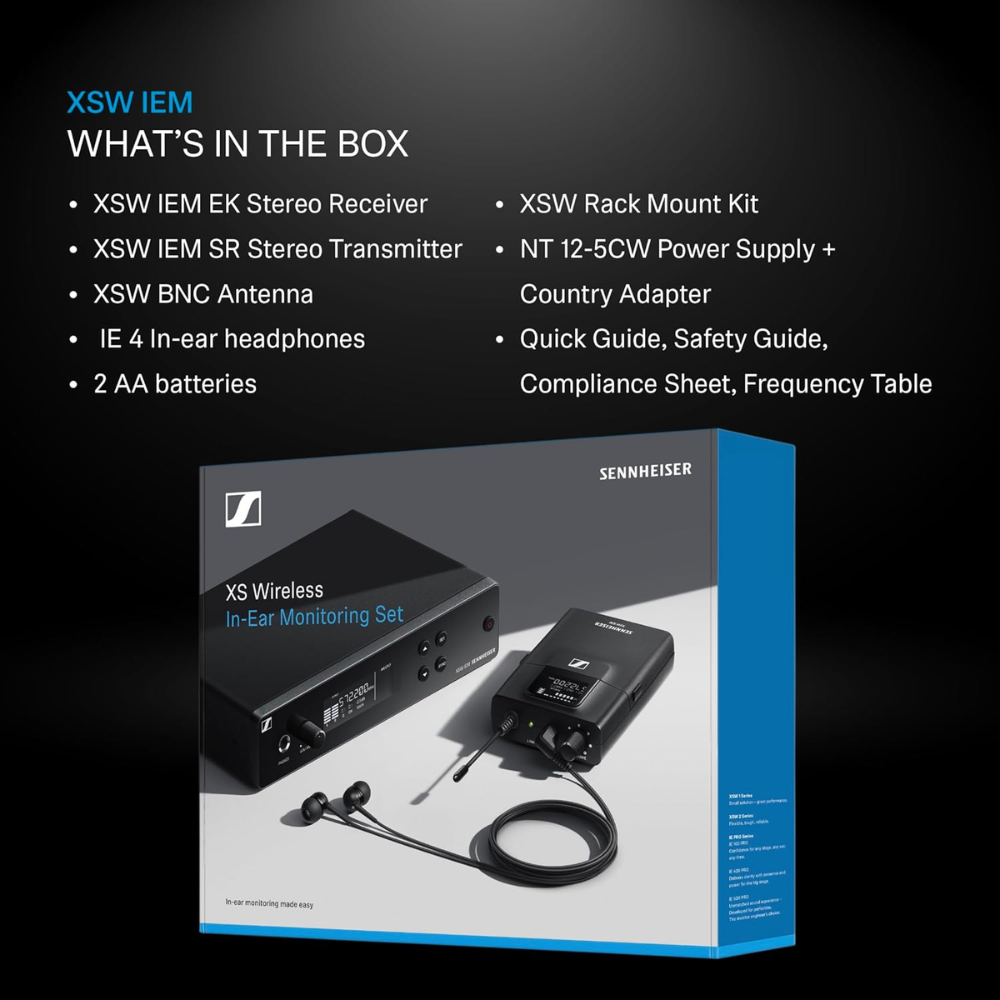 Sennheiser XSW IEM Wireless in-Ear Monitor System (B)|Compact Transmitter & Receiver | 50?mW Output | 96 UHF Channels | Ideal for Stage Monitoring, Live Performances & Rehearsals, Black - Image 7