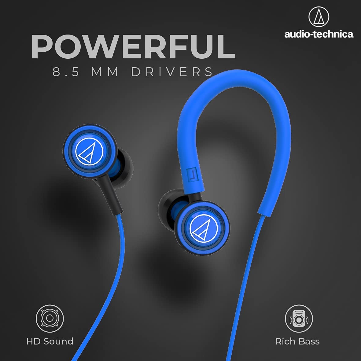 Audio-Technica COR150IS BL Sonic Sport in-Ear Wired Earphone with HD Sound 8.5mm Powerful Drivers Sound Isolation & in line Controls with Mic (Blue) - Image 6