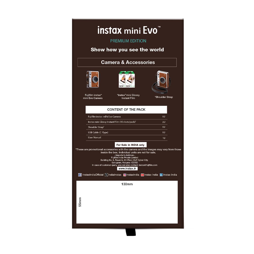 Fujifilm Instax Mini Evo Hybrid Camera Premium Edition with 20 Shots of Instax Mini Black Film and 100 Different Expressions-(Brown) - Image 3