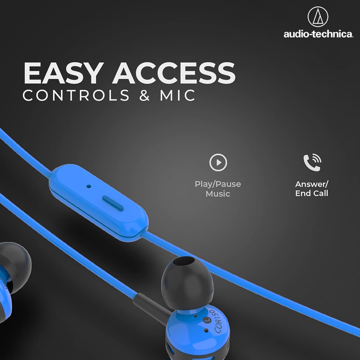 Audio-Technica COR150IS BL Sonic Sport in-Ear Wired Earphone with HD Sound 8.5mm Powerful Drivers Sound Isolation & in line Controls with Mic (Blue) - Image 3
