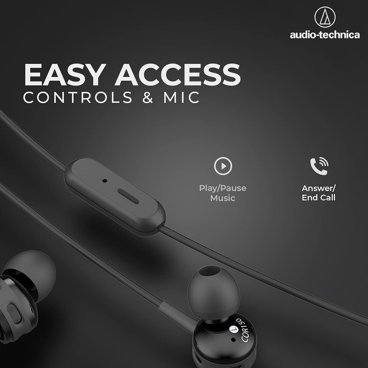 Audio-Technica Sonic Sport in-Ear Wired Earphones with Snap On/Off Ear Hooks, in-line Mic & Control, 8.5mm Powerful Drivers for Clear Sound & Rich Bass, Sound Isolation & Comfort Fit - Image 3