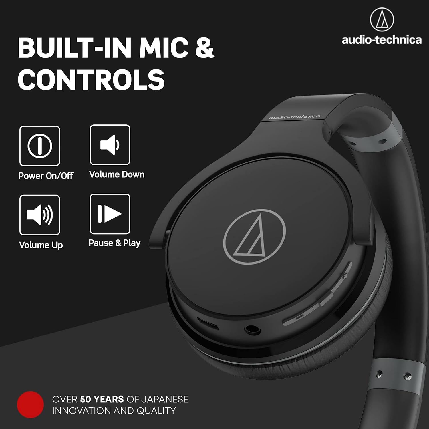 Audio-Technica ATH-S220BT Bluetooth Wireless Headphones with Mic | 60H Battery, Over-Ear Headset for Mobile & PC | Fast Charging Bluetooth Earphones with Wired Option - Image 7
