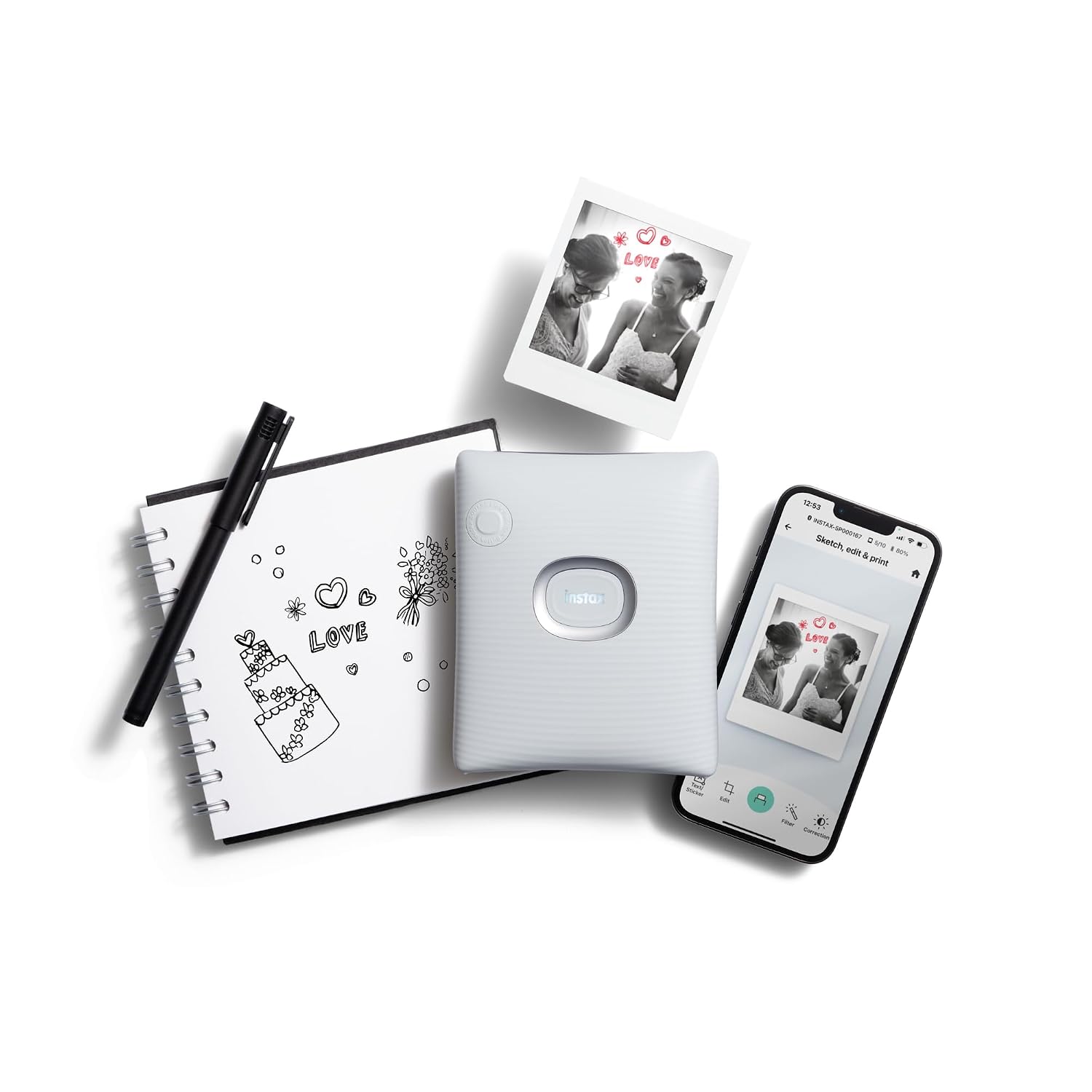 instax Fujifilm Square Link Smartphone Instant Photo Printer - White - Image 4