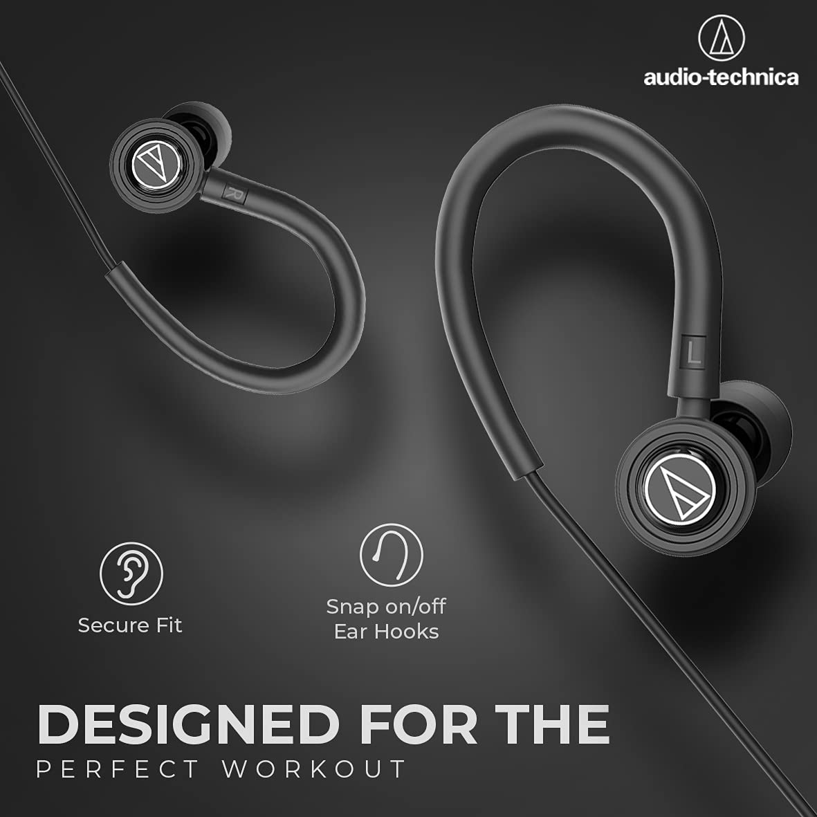 Audio-Technica Sonic Sport in-Ear Wired Earphones with Snap On/Off Ear Hooks, in-line Mic & Control, 8.5mm Powerful Drivers for Clear Sound & Rich Bass, Sound Isolation & Comfort Fit - Image 2