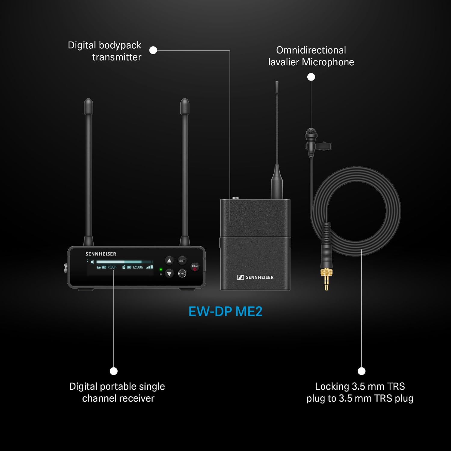 Sennheiser EW-DP ME?2 Wireless Lavalier Microphone System?| Omnidirectional ME?2 Mic | 20Hz - 20KHz | Magnetic Mount | OLED Display | Perfect for Video Production, Interviews & Broadcasting - Image 3