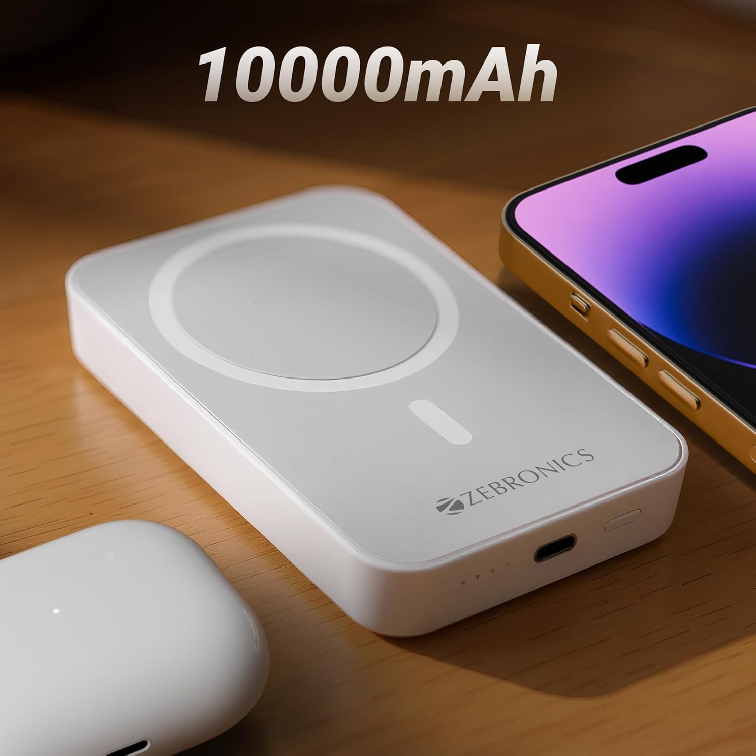 ZEBRONICS MW63 Wireless Power Bank, 10000 mAh, Rapid Charge, Magsafe, Outputs - 20W Wired | 15W Wireless, Type C PD, Built in Protections, LED Indicator, Compatible with iPhone, Made in India - Image 2