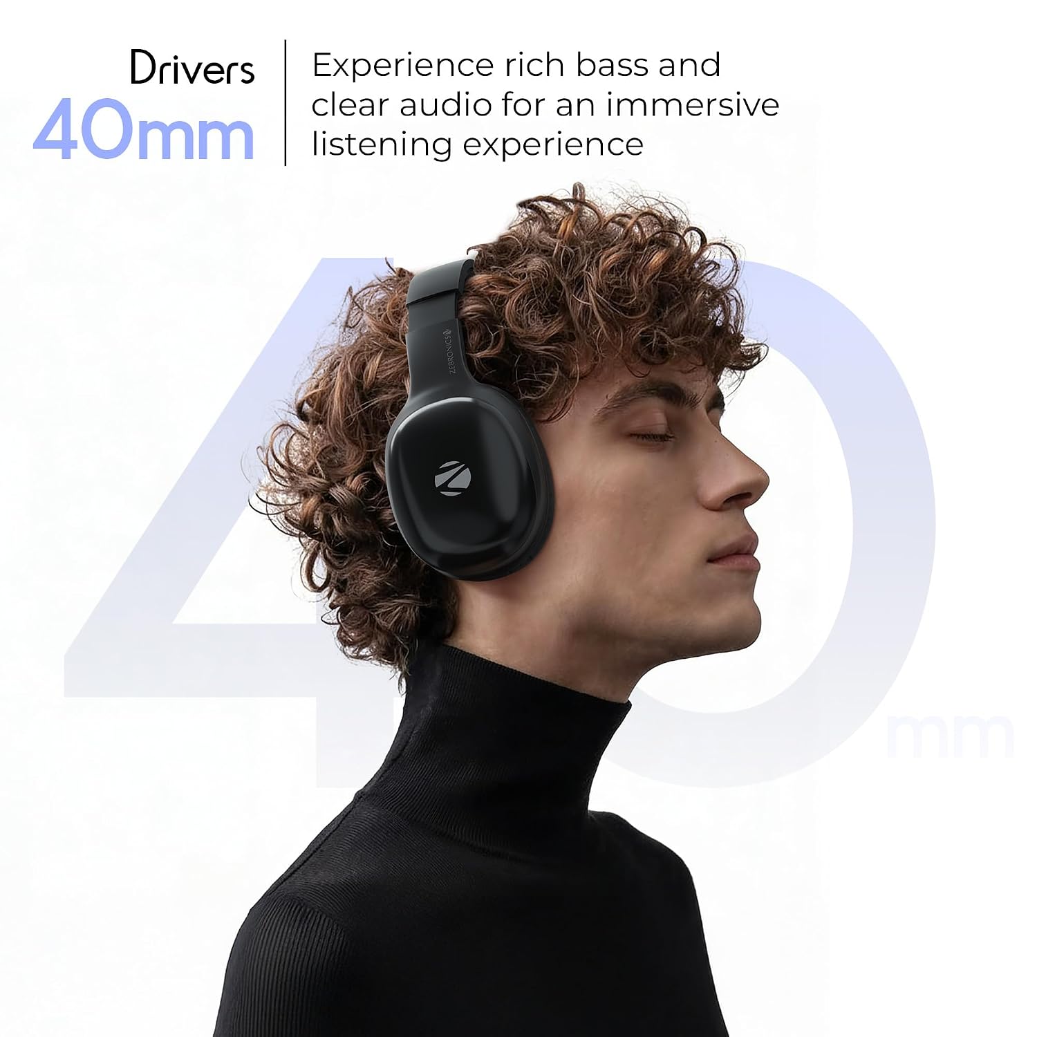 Zebronics Thunder Pro (2026 Upgrade) Wireless Headphones, BT v6.0, Up to 60h Playback, Dual Pairing, 40mm Drivers, ENC, Gaming Mode, Deep Bass, AUX & microSD, Rapid Charging (Black) - Image 2