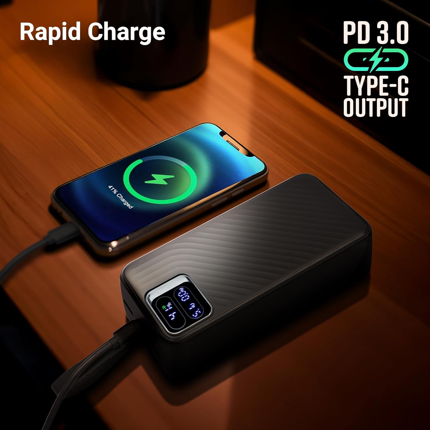 ZEBRONICS EnergiPOD 50R1 Power Bank, 50000 mAh, 22.5W, PD 3.0 Type C, Rapid Charging, Outputs - Type C | Dual USB A, LED Display, Auto Protections, Made in India (Black) - Image 3