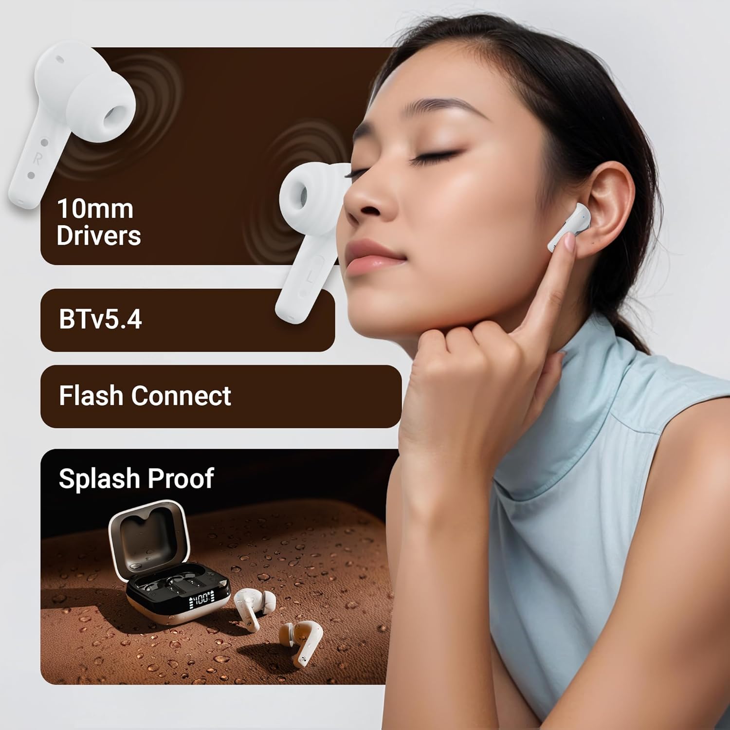ZEBRONICS PODS K2 in Ear Wireless Earbuds, Upto 40 Hrs Backup, Dual EQ, Quad MIC ENC, 10mm Bass Drivers, Fast Charging, Bluetooth, Flash Connect,40ms Low Latency Gaming, LED Battery Indicator(White) - Image 5