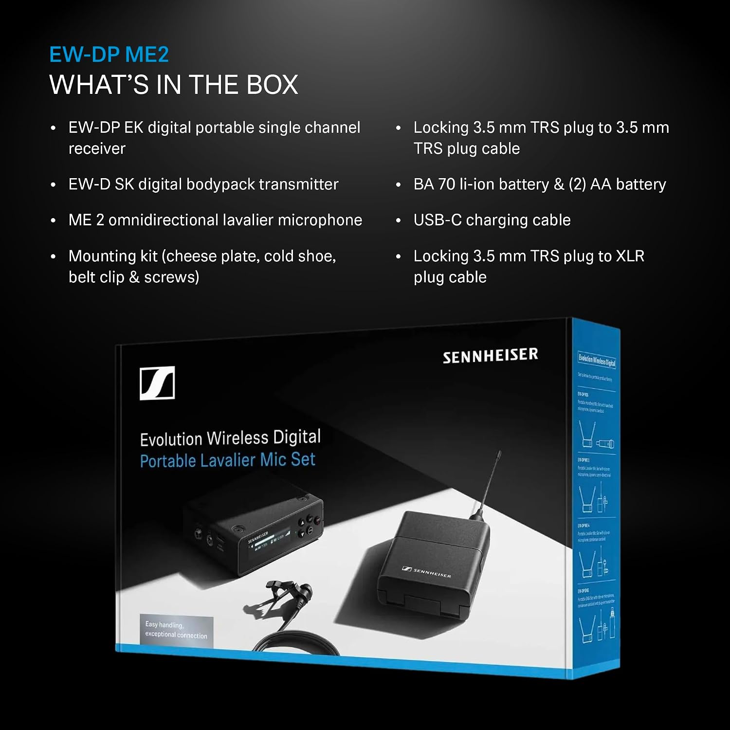 Sennheiser EW-DP ME?2 Wireless Lavalier Microphone System?| Omnidirectional ME?2 Mic | 20Hz - 20KHz | Magnetic Mount | OLED Display | Perfect for Video Production, Interviews & Broadcasting - Image 5