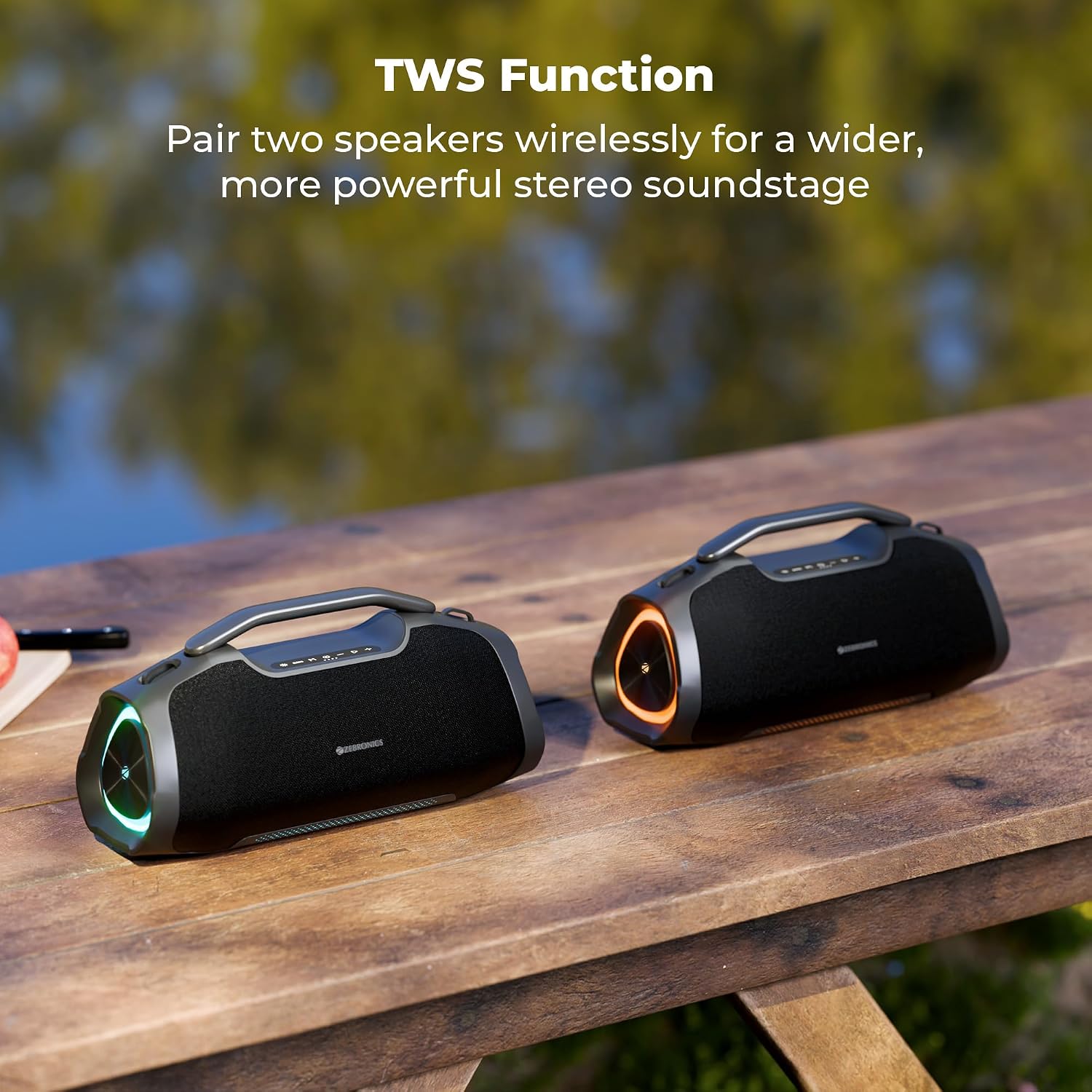 Zebronics 2026 Launch 75W Bluetooth Speaker, Upto 5Hrs Playback, Dual 78mm Drivers, 101mm Subwoofer, Dual Passive Radiators, RGB Modes, 6.3mm Mic Input, TWS, BT v5.3, Type-C (Sound Feast 550) - Image 4