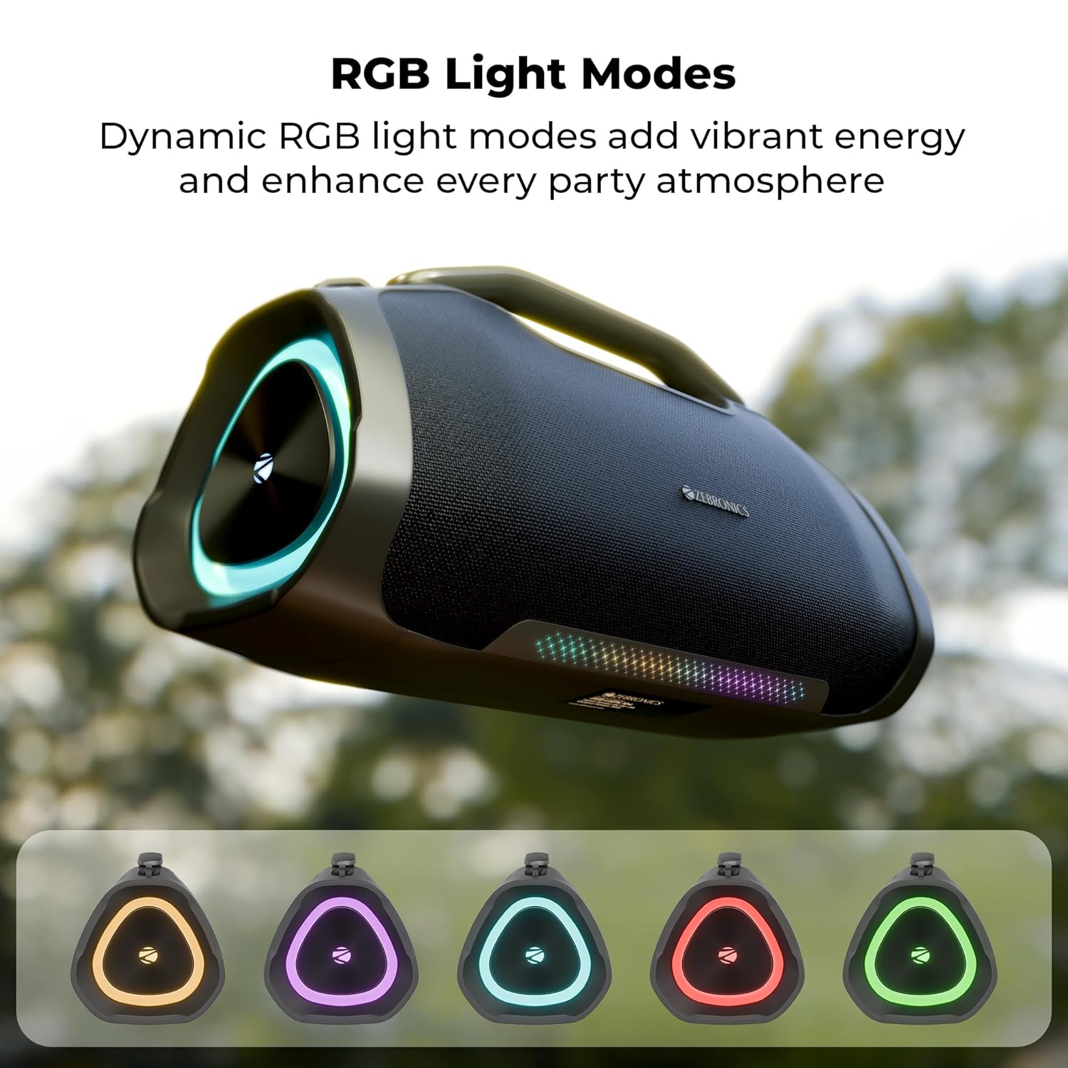 Zebronics 2026 Launch 75W Bluetooth Speaker, Upto 5Hrs Playback, Dual 78mm Drivers, 101mm Subwoofer, Dual Passive Radiators, RGB Modes, 6.3mm Mic Input, TWS, BT v5.3, Type-C (Sound Feast 550) - Image 2
