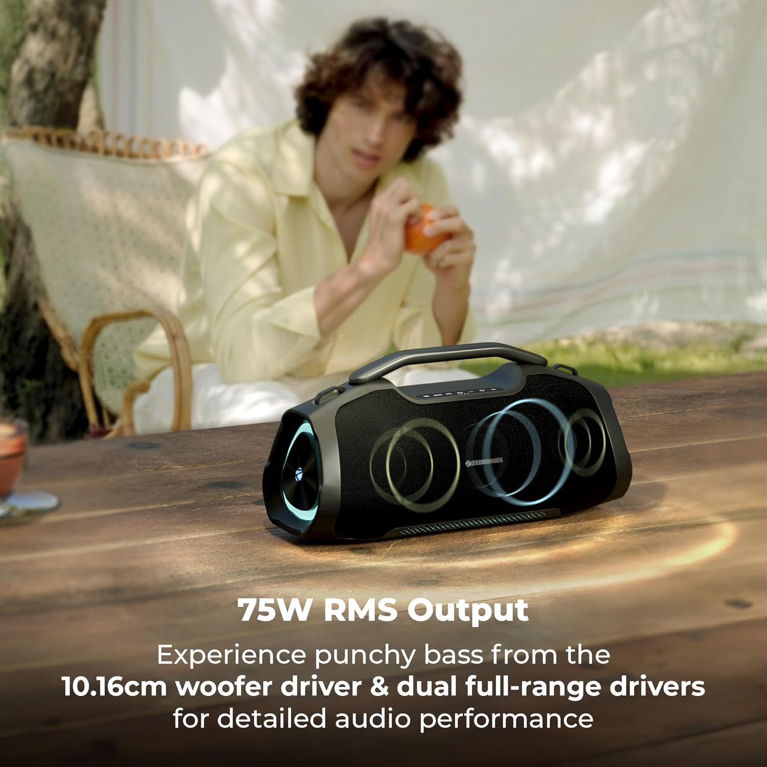 Zebronics 2026 Launch 75W Bluetooth Speaker, Upto 5Hrs Playback, Dual 78mm Drivers, 101mm Subwoofer, Dual Passive Radiators, RGB Modes, 6.3mm Mic Input, TWS, BT v5.3, Type-C (Sound Feast 550) - Image 3