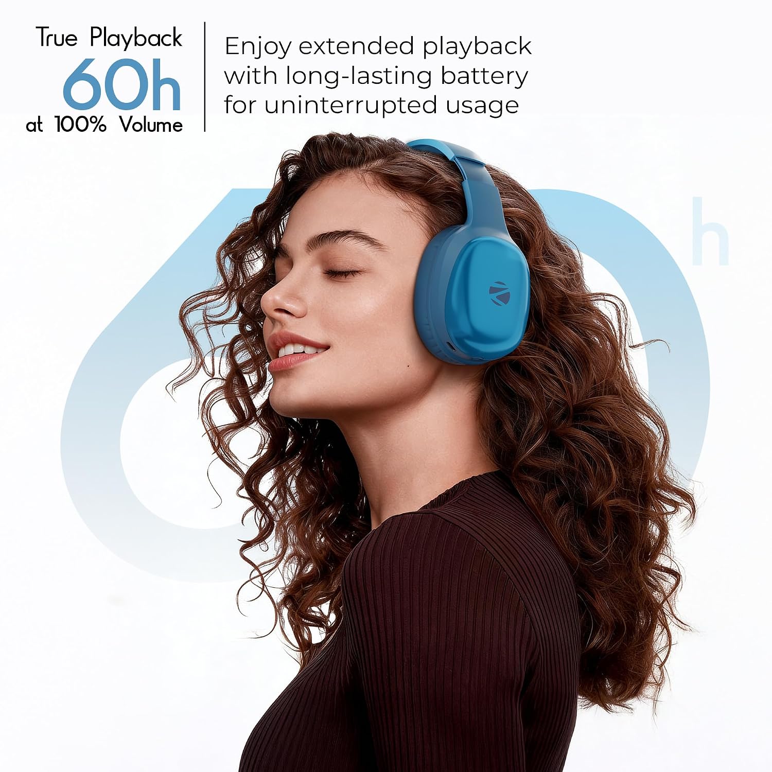 Zebronics Thunder Pro (2026 Upgrade) Wireless Headphones, BT v6.0, Up to 60h Playback, Dual Pairing, 40mm Drivers, ENC, Gaming Mode, Deep Bass, AUX & microSD, Rapid Charging (Blue) - Image 3