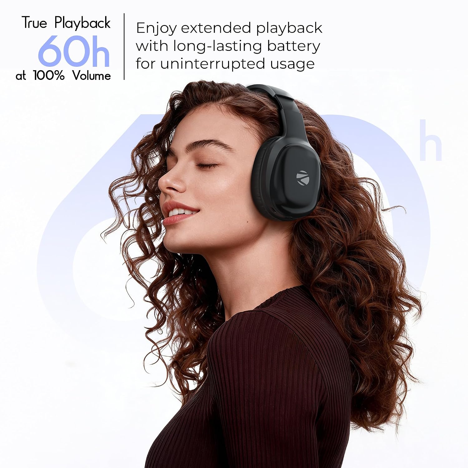 Zebronics Thunder Pro (2026 Upgrade) Wireless Headphones, BT v6.0, Up to 60h Playback, Dual Pairing, 40mm Drivers, ENC, Gaming Mode, Deep Bass, AUX & microSD, Rapid Charging (Black) - Image 3