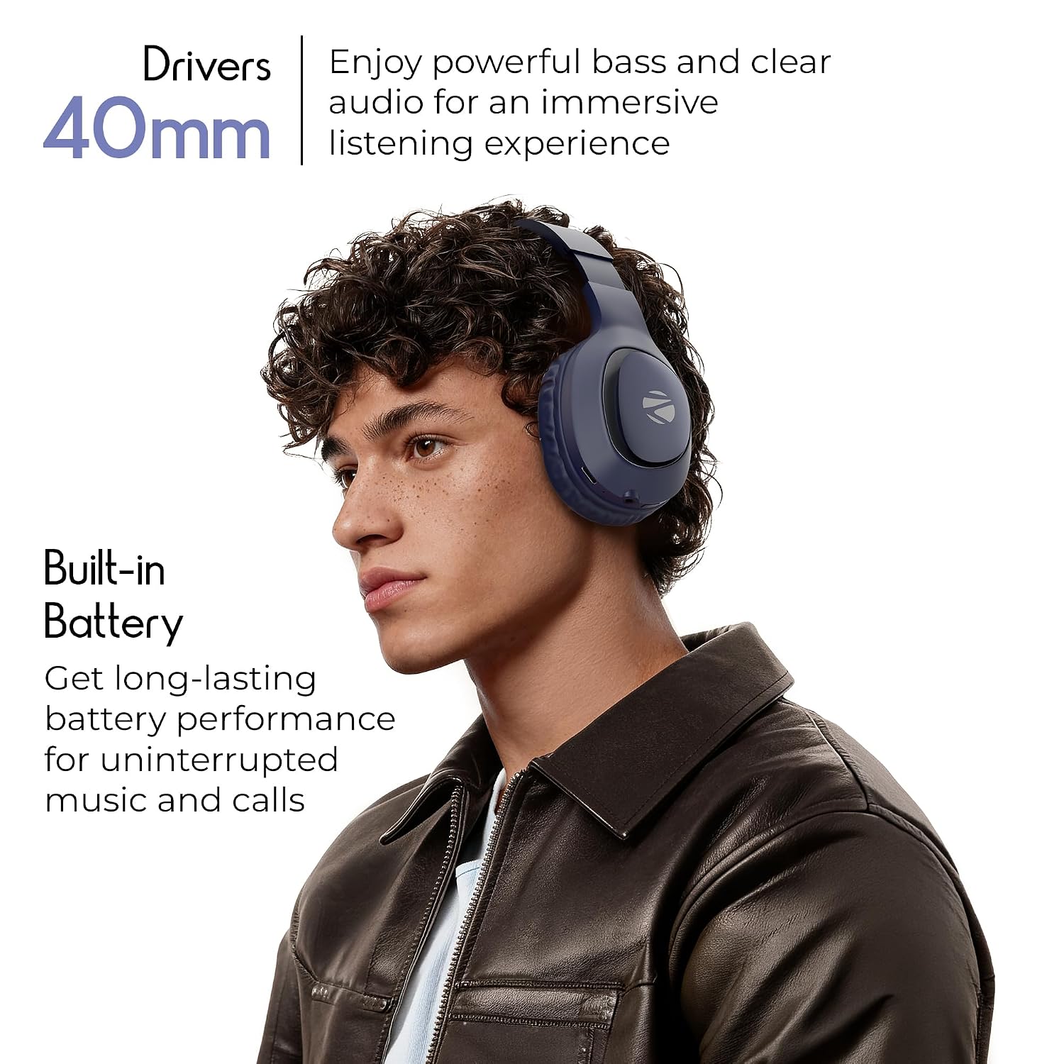 Zebronics Thunder Neo (2026 Upgrade) Wireless Headphone, BT v6.0, True 50hrs Playback, 40mm Driver, ENC, Rapid Charge, Gaming Mode, Dual Pairing, 3 EQ Modes, AUX, Voice Assistant (Blue) - Image 2