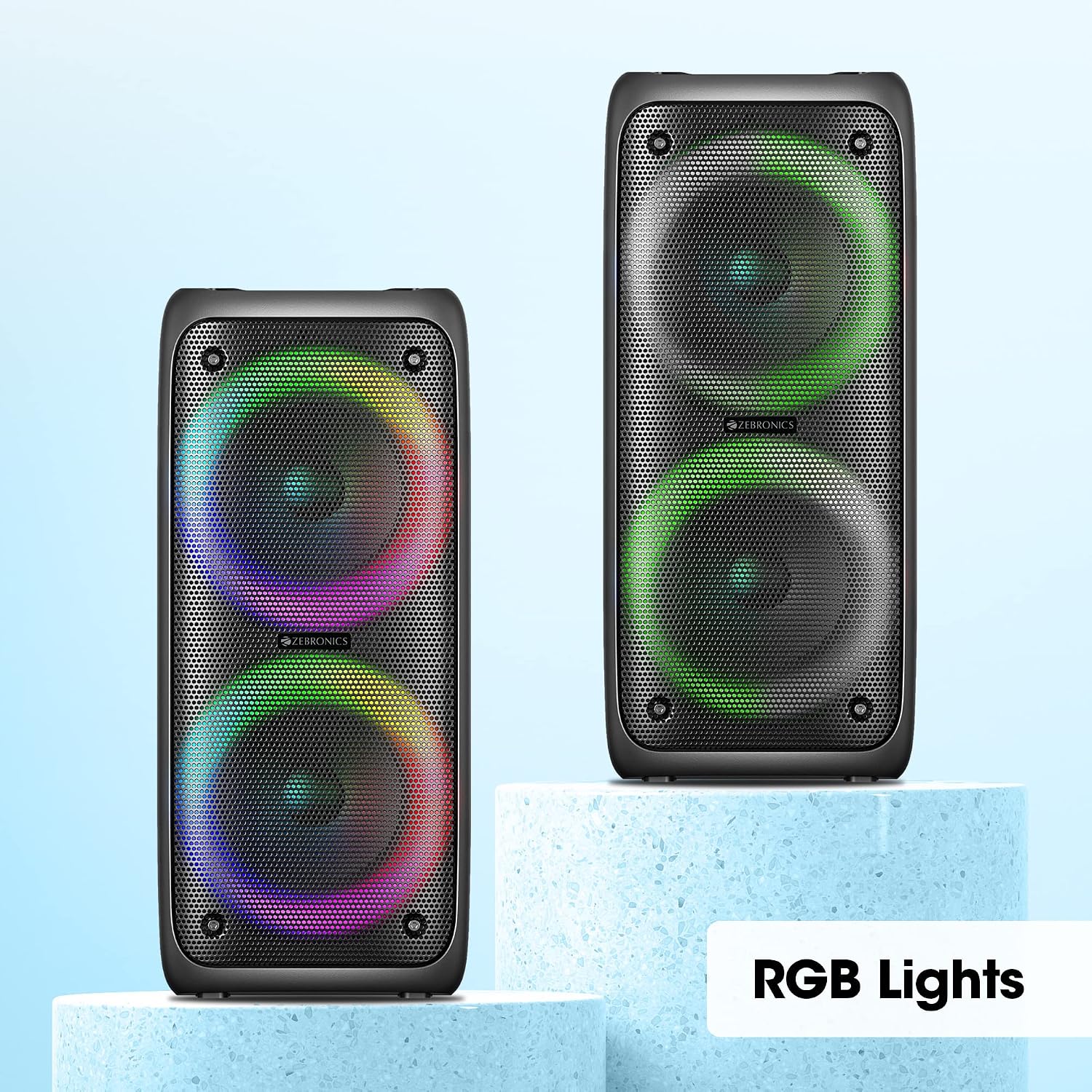 ZEBRONICS Barrel 200 Bluetooth 5.0 Portable Speaker with 40W RMS, TWS, Wired Mic, Karaoke, RGB Lights, Mobile Holder, Dual 6.5" Drivers, Carry Handle and Built-in Rechargeable Battery - Image 3