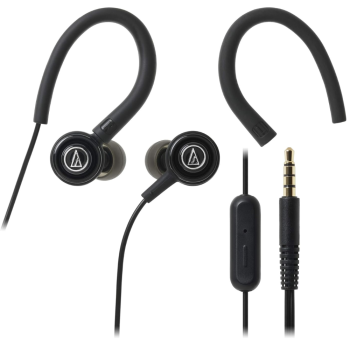 Audio-Technica Sonic Sport in-Ear Headphone with Secure Fit Design, 8.5mm Powerful Drivers, Sound Isolation & in line Controls with Mic (Black)