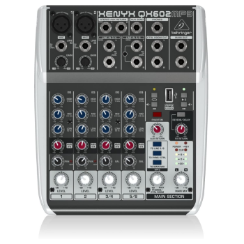 Behringer QX602MP3 Premium 6-Input USB 2-Bus DJ Mixer with XENYX Mic Preamps, Black