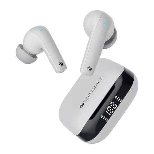 ZEBRONICS PODS K2 in Ear Wireless Earbuds, Upto 40 Hrs Backup, Dual EQ, Quad MIC ENC, 10mm Bass Drivers, Fast Charging, Bluetooth, Flash Connect,40ms Low Latency Gaming, LED Battery Indicator(White)