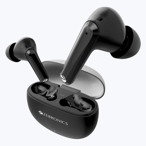 ZEBRONICS PODS K3, in-Ear Wireless Earbuds, 40 Hrs Backup, Dual EQ, Quad MIC ENC, 10mm Bass Drivers, Rapid Charging, Bluetooth, Flash Connect, Low Latency Gaming (Black)